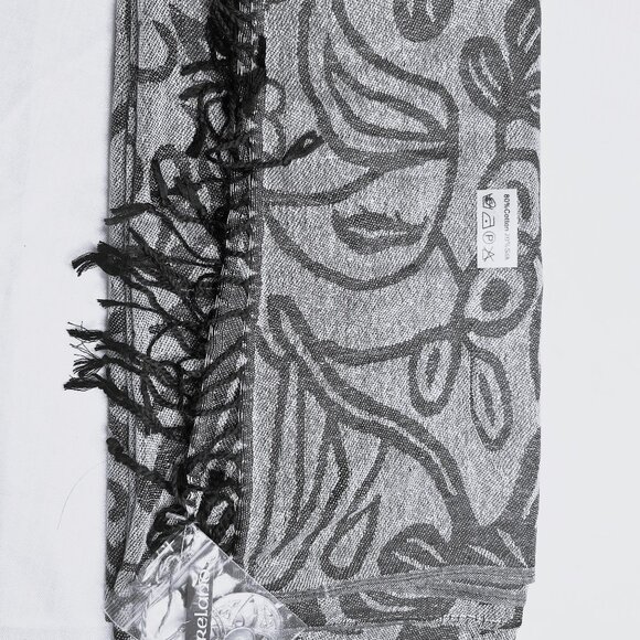 New Irish Cotton and Silk Scarf — Grey Abstract Pattern - Picture 1 of 8